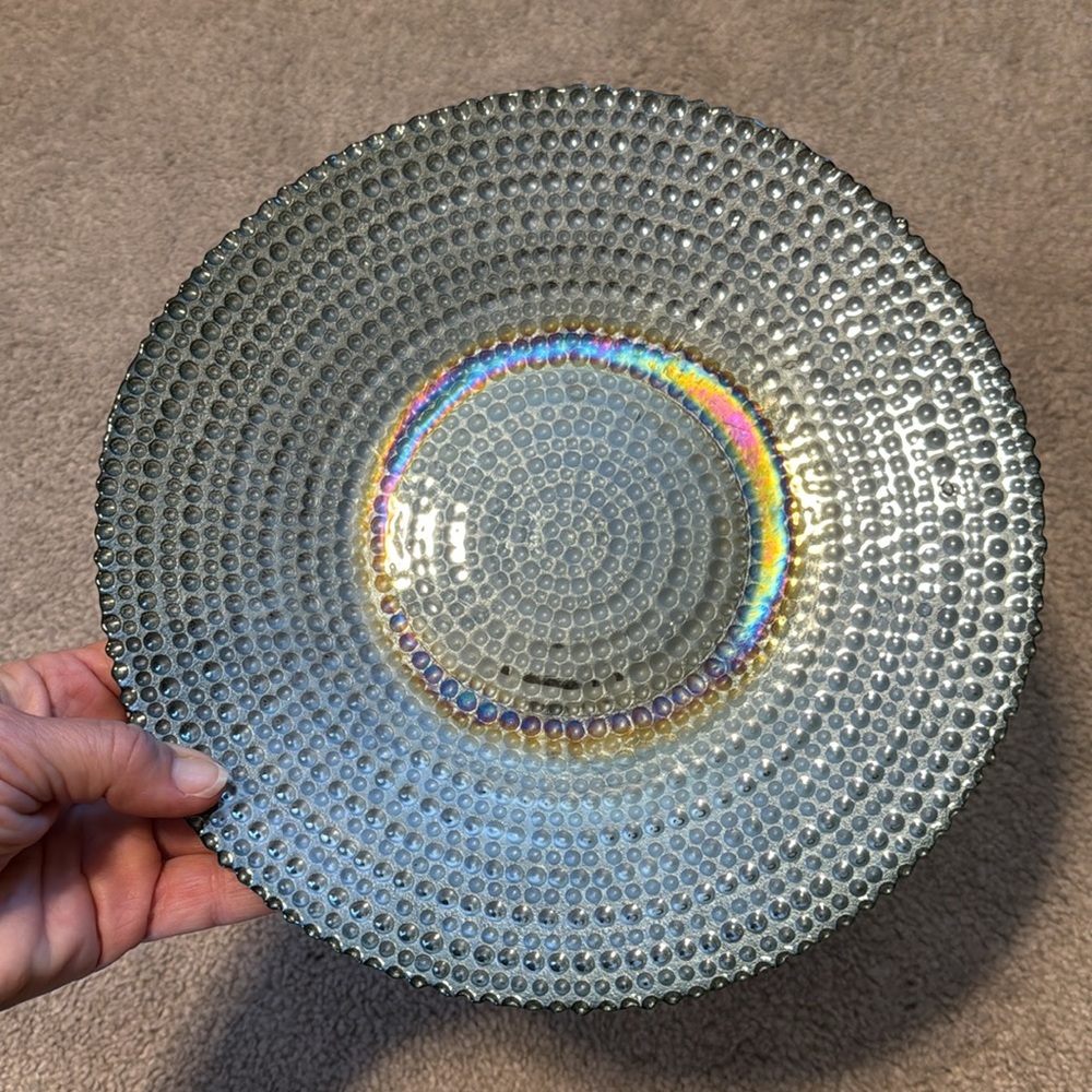 LIKE NEW Iridescent Glass Charger Plate With a Beaded Rim